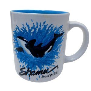 Sea World Shamu White Blue Ceramic Coffee Tea Mug Cup 3.75" Made in Korea